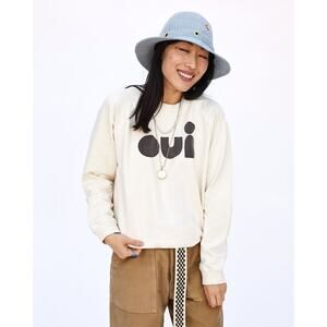 CLARE V Light Denim Bucket hat Women XS Small Light Blue Herringbone Grommet NEW